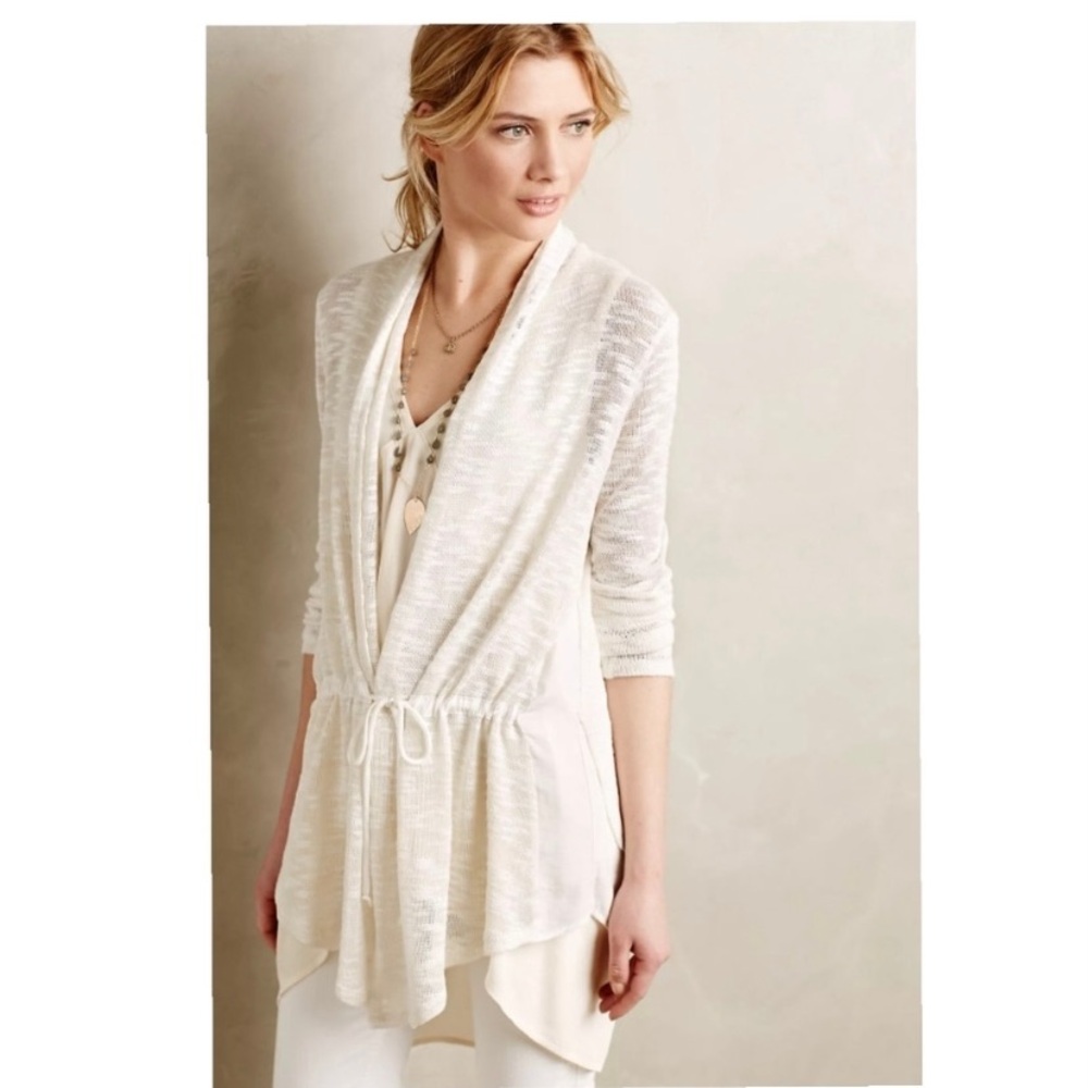 dolan Cream Drawstring Waist Open Front Cardigan